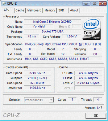 QX 9650@3.75 ghz